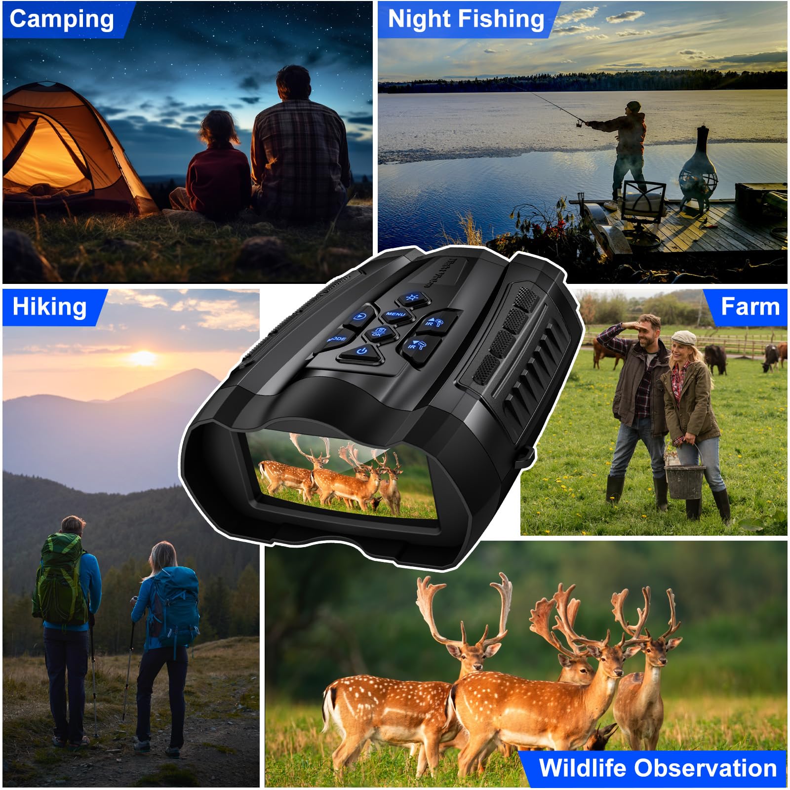 Wishbety night vision goggles kit displays packaging and accessories for outdoor trips.