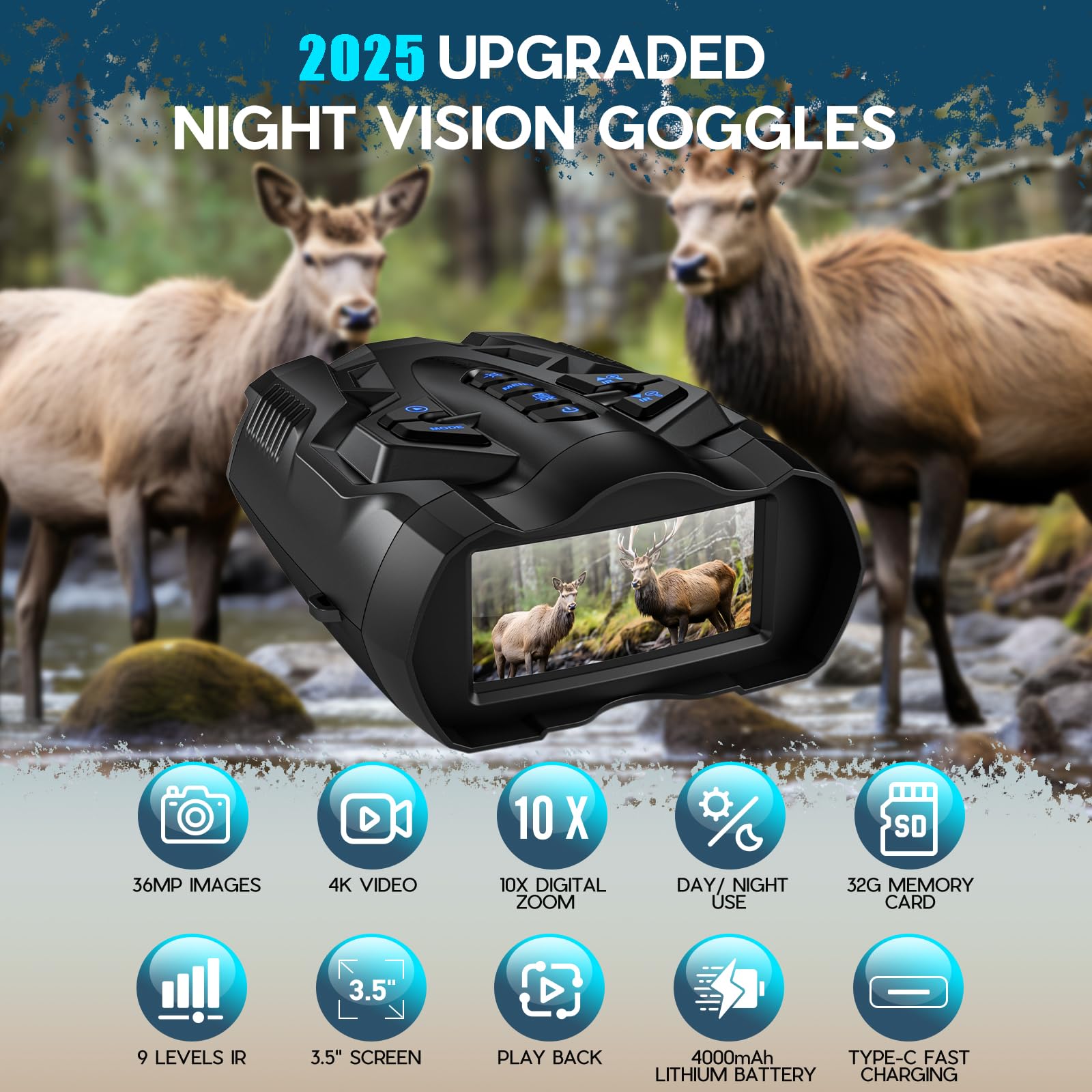 WISHBETY night vision goggles PC connectivity for quick playback.