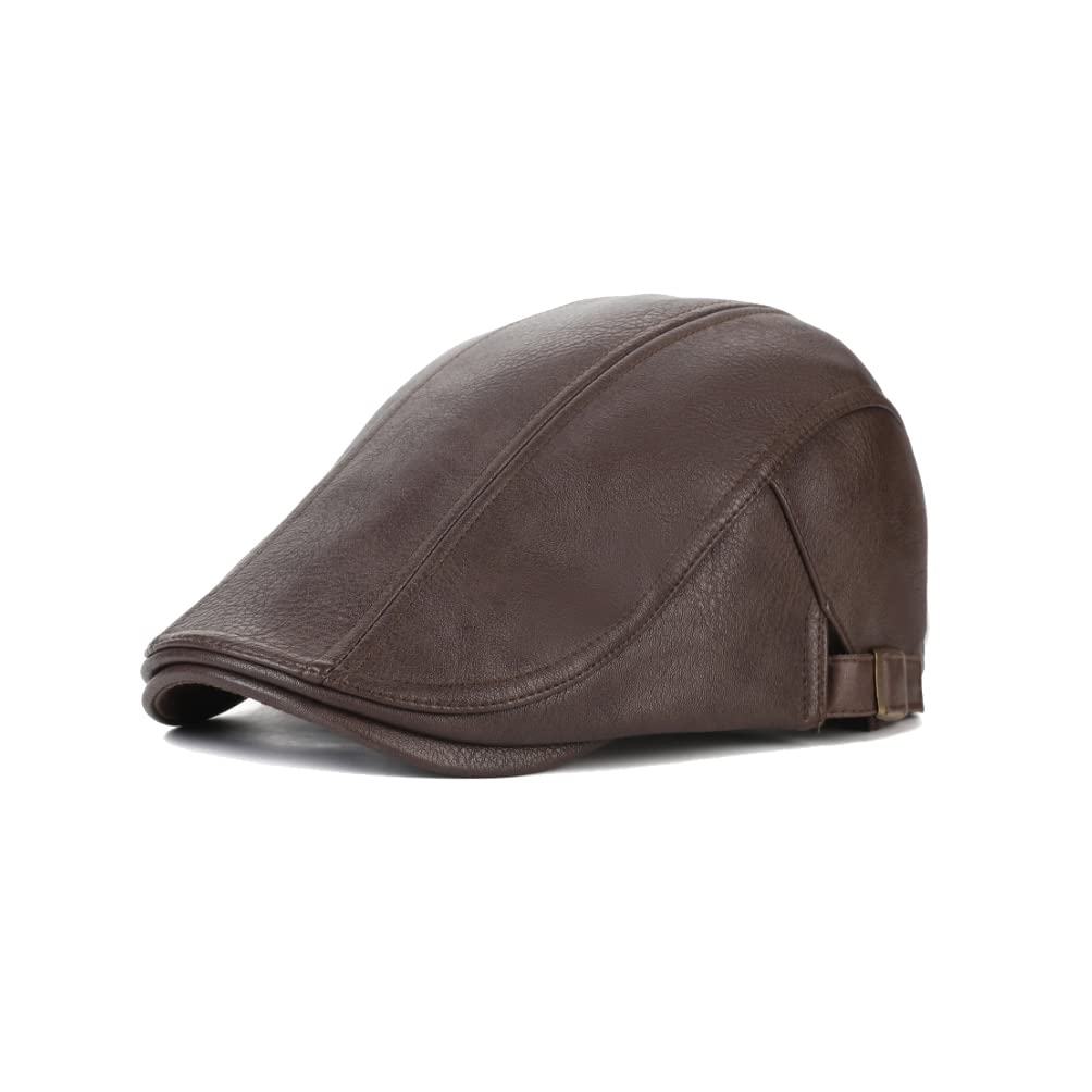 WITHMOONS adjustable faux leather ivy flat cap front view for versatile outdoor wear