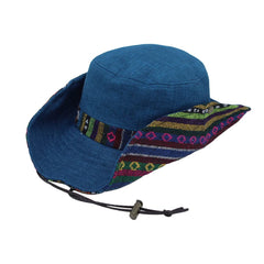 WITHMOONS boonie hat aztec blue close-up showing pattern and style.