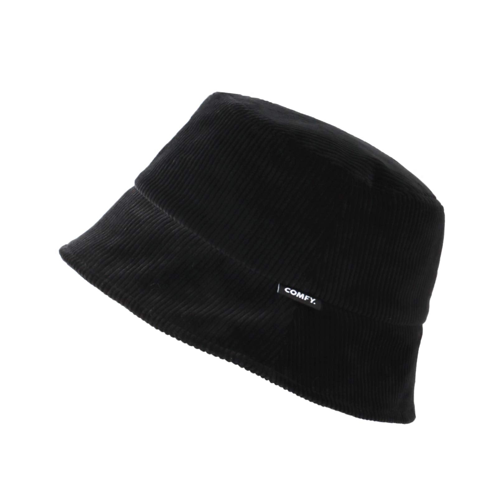 WITHMOONS corduroy bucket hat Black side view for casual styling.