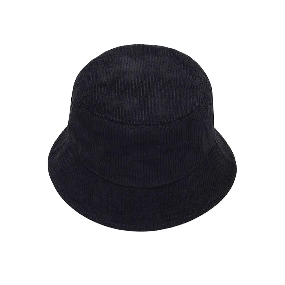 WITHMOONS corduroy bucket hat in black provides sun protection for outdoor adventures.