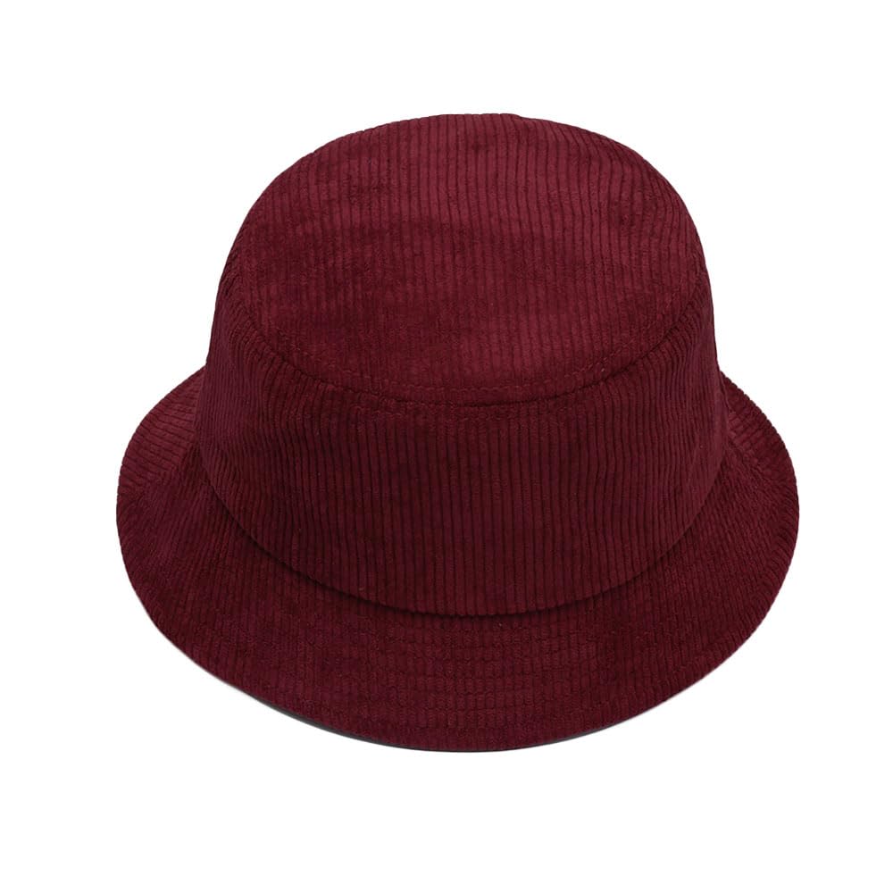 WITHMOONS corduroy bucket hat in wine color, ideal for sun protection during outdoor adventures.