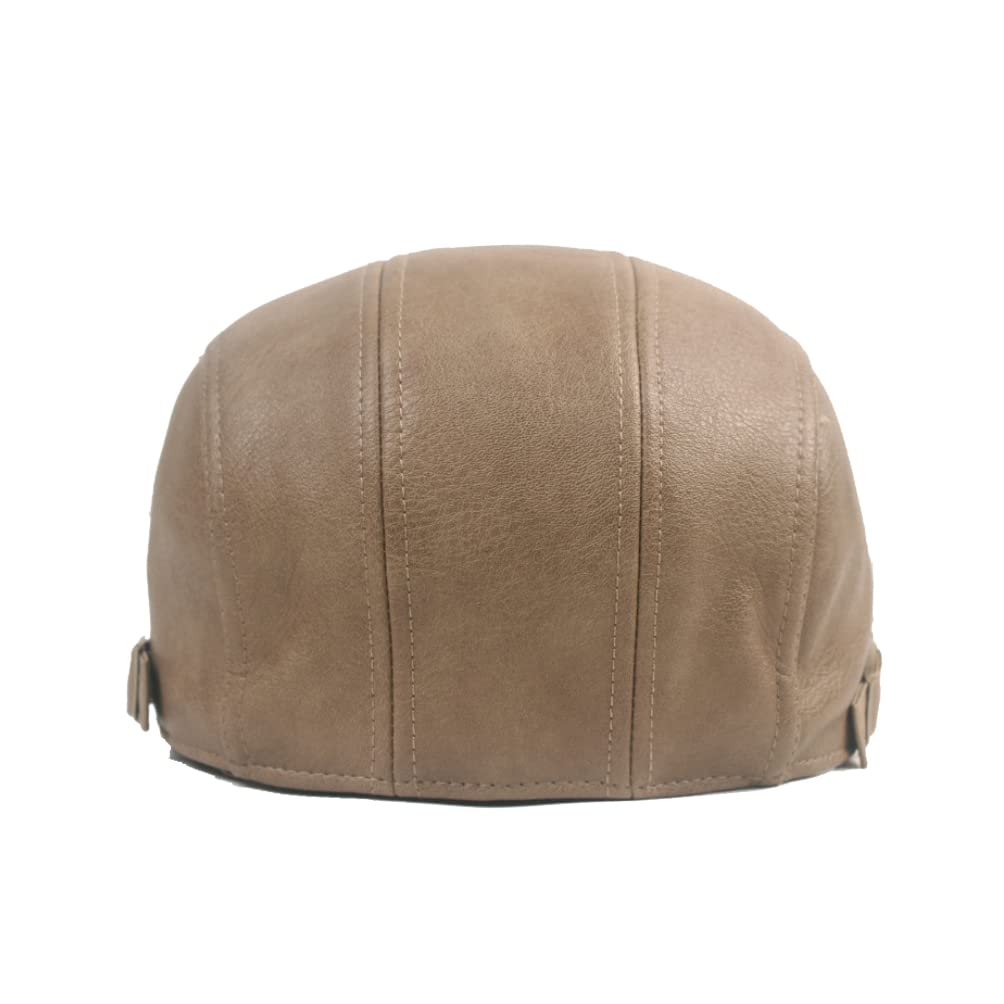 Close-up of Withmoons faux leather texture on ivy flat cap.