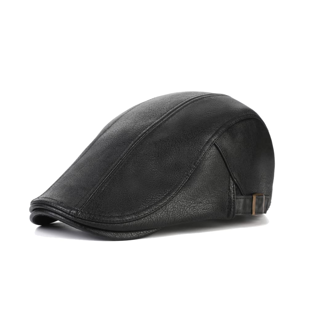 WITHMOONS faux leather ivy flat cap front view for outdoor style