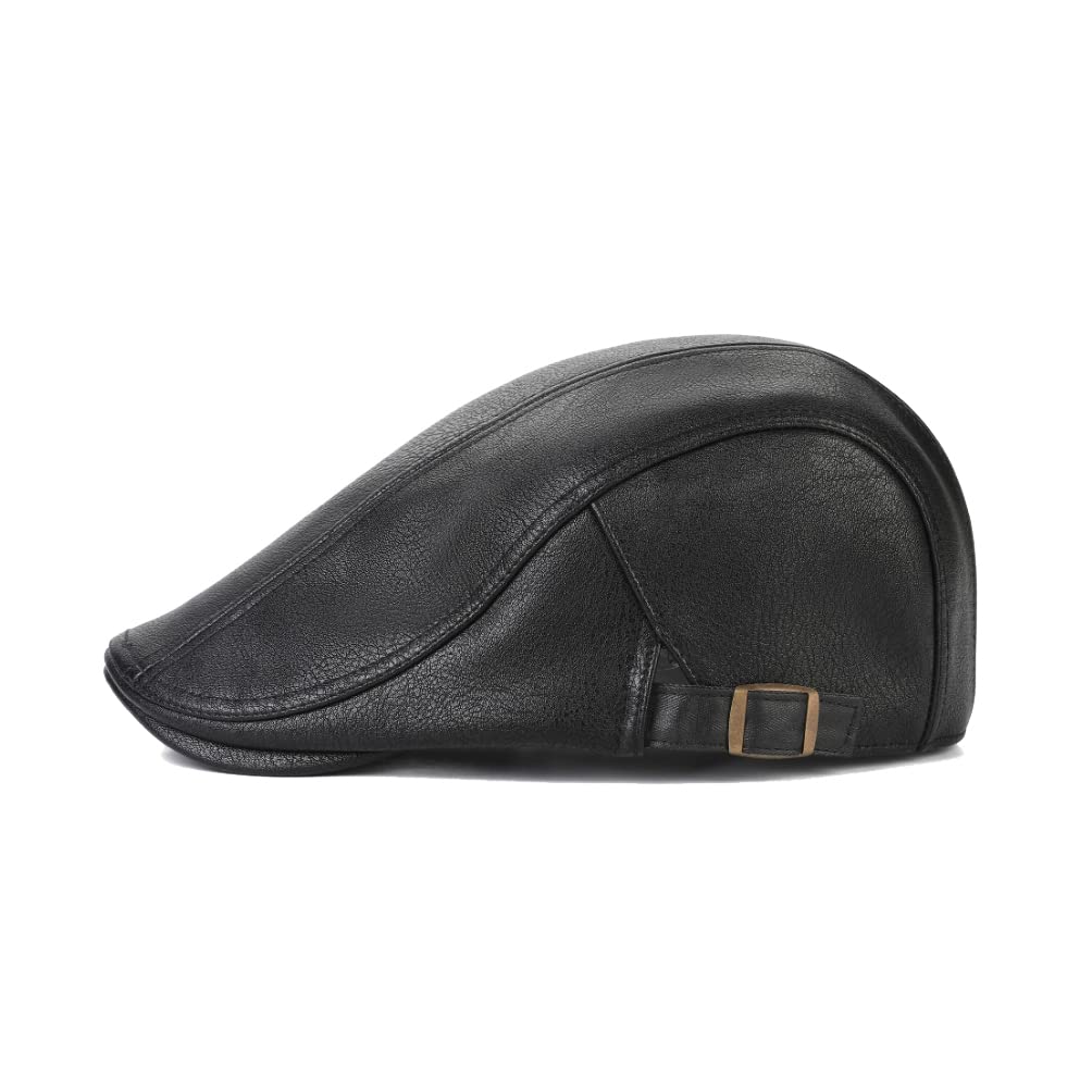 WITHMOONS faux leather ivy flat cap side adjusters for a tailored fit