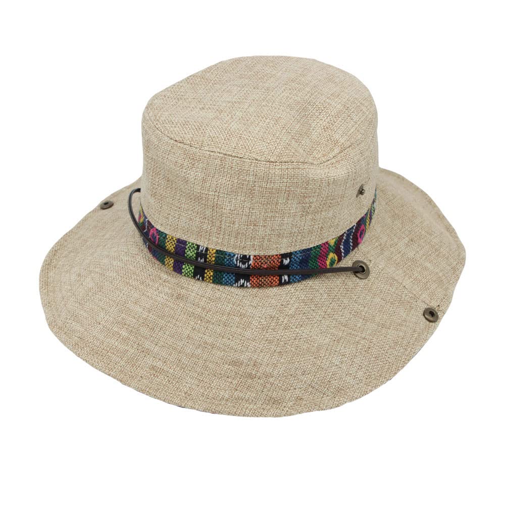 Beige aztec pattern Boonie hat folds for easy packing