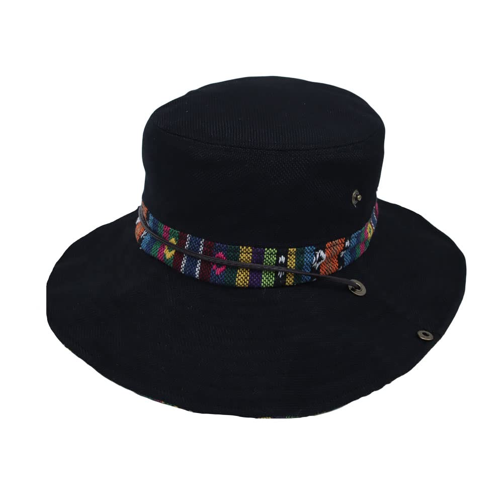 WITHMOONS hat with drawstring secures on windy days.