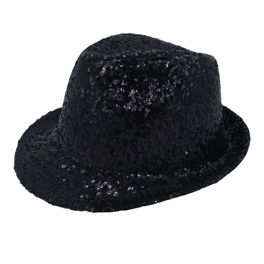 Withmoons sequins-fedora-front view highlights sparkle for events and costume wear
