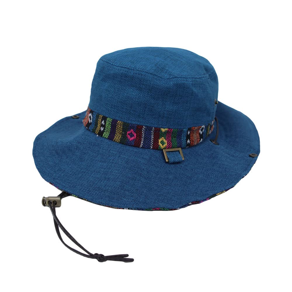 WITHMOONS boonie hat with wide brim in blue Aztec pattern, ideal for hiking shade.