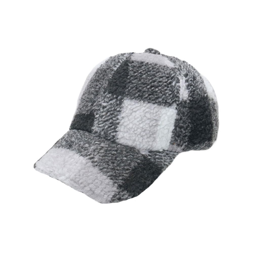 WITHMOONS winter warm check baseball cap in black with teddy fleece keeps you warm on outdoor outings