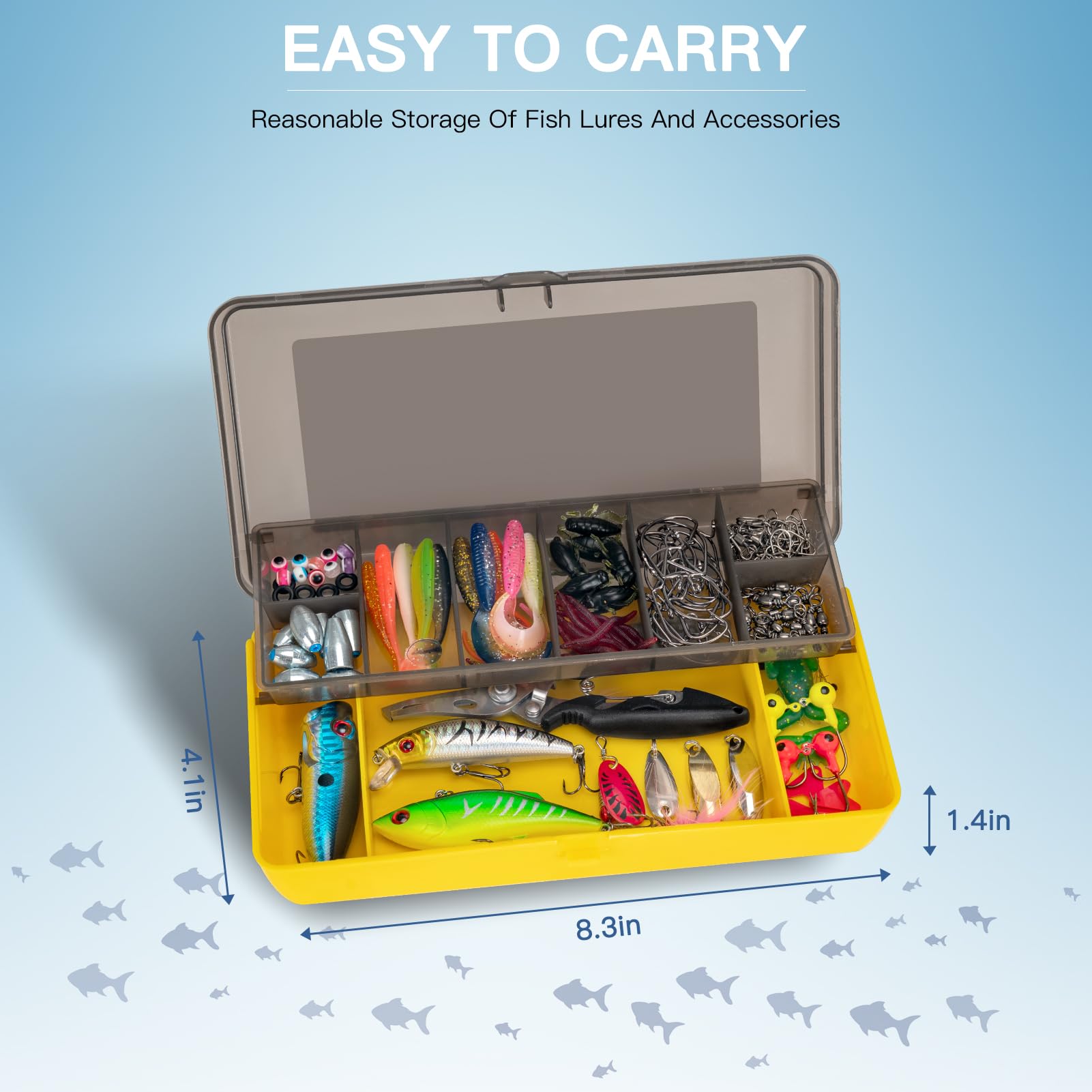Portable double-layer tackle box (8.3 x 4.1 x 1.4 inches)