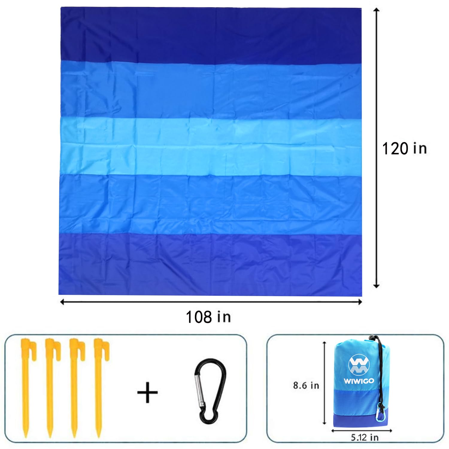 WIWIGO Beach Blanket anchor stakes securing mat on windy shores