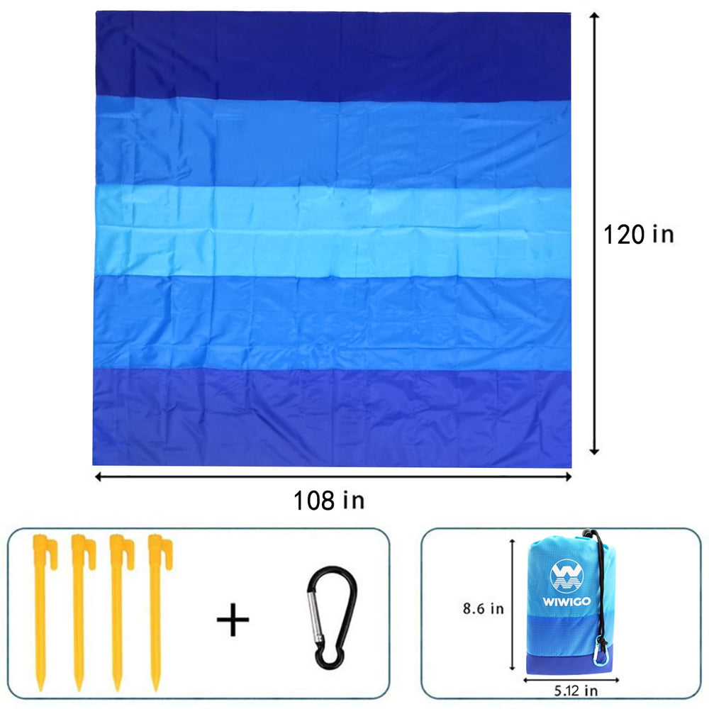 WIWIGO Beach Blanket anchor stakes securing mat on windy shores
