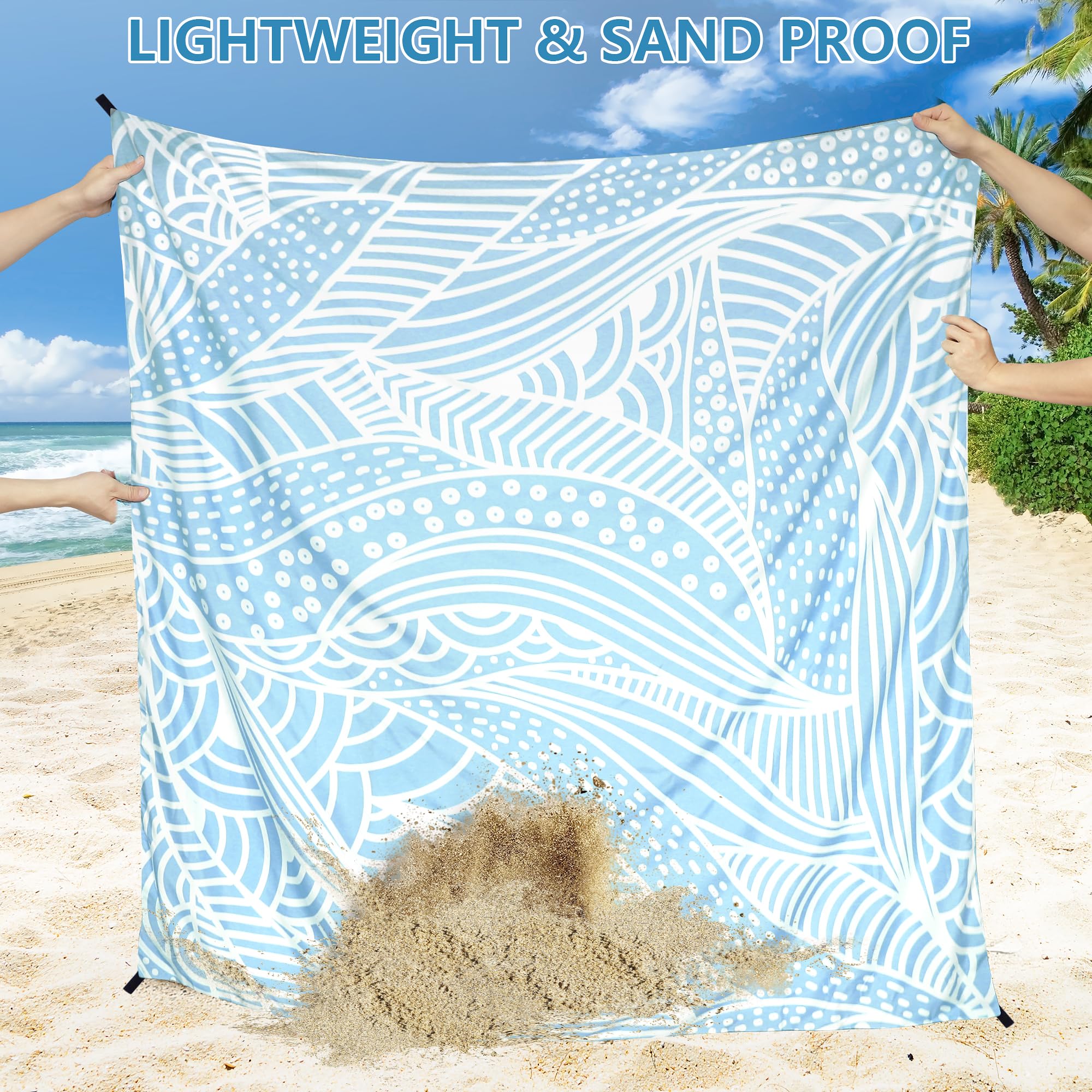 WIWIGO Beach Blanket anchors-stakes keep the mat secure on windy beaches.