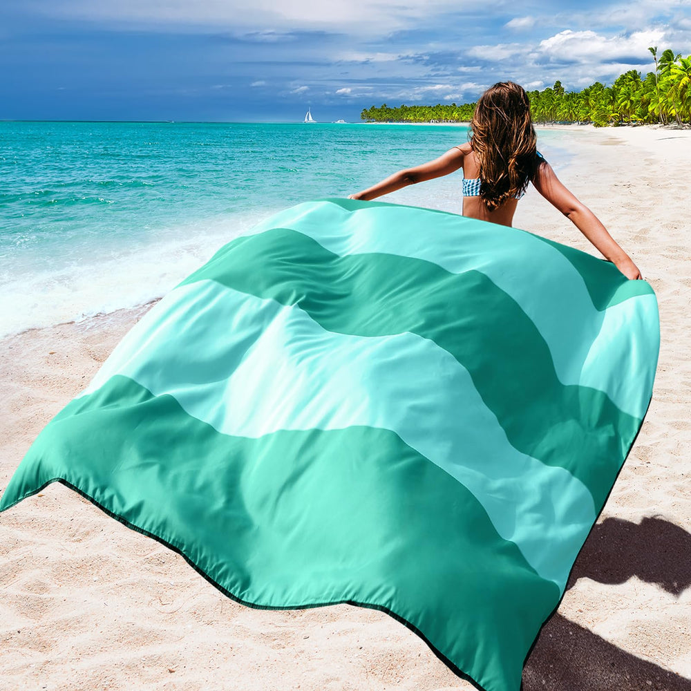 WIWIGO Beach Blanket sand pockets filled for stable ground grip