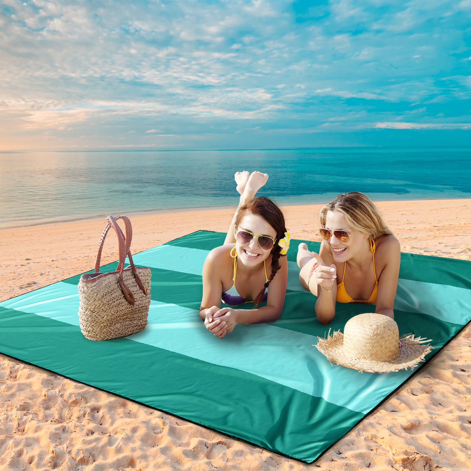 WIWIGO Beach Blanket laid flat at 79x83 inches for family picnics