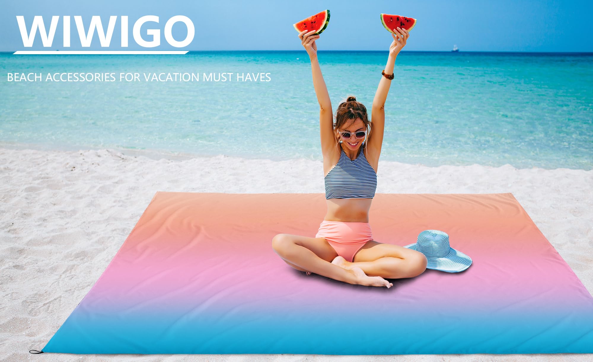 WIWIGO beach blanket folded compactly fits in small carry bag.