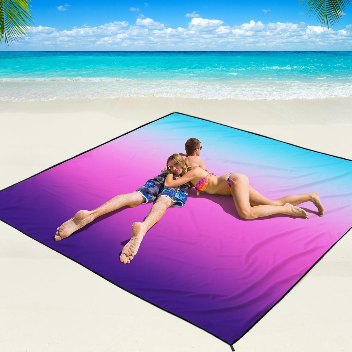 WIWIGO Beach Blanket folded in tote, portable for travel and quick setup.