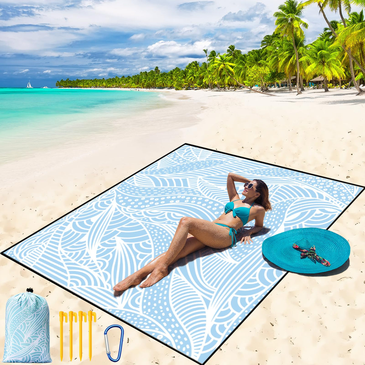 WIWIGO Beach Blanket folded compactly for effortless transport and quick setup at the beach.