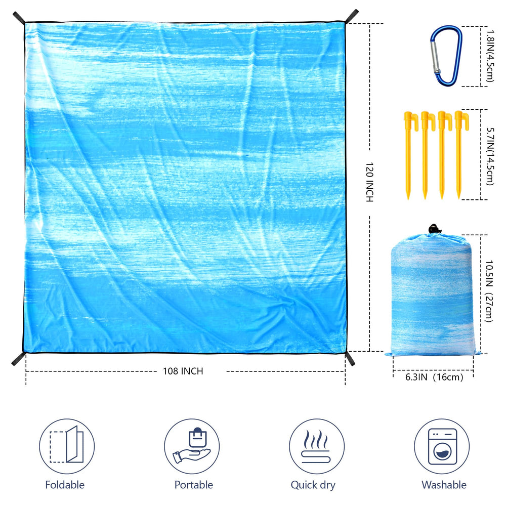 WIWIGO Beach Blanket laid flat showing waterproof, sandproof surface for seaside use and comfort.
