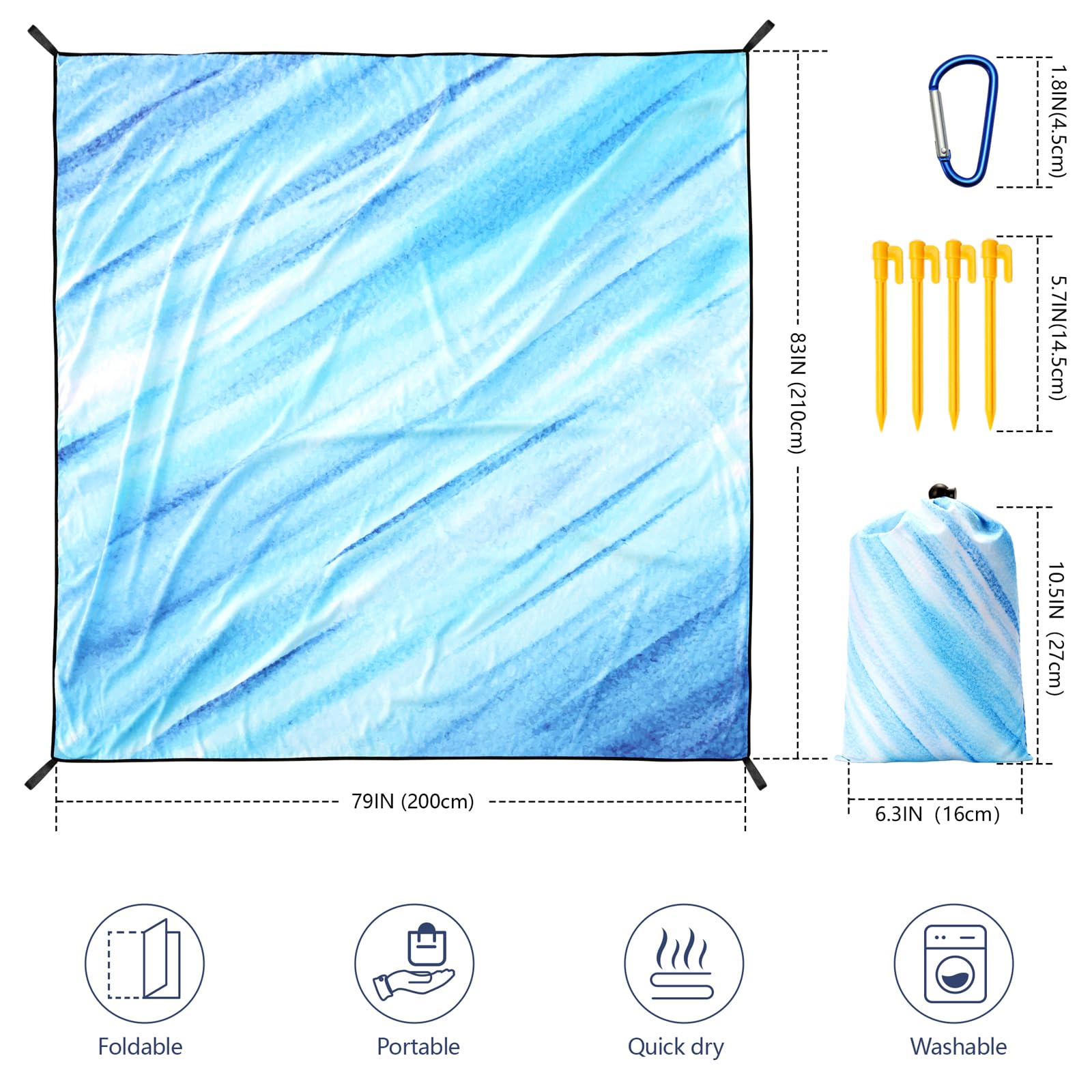 WIWIGO beach blanket shows four sand pockets for secure setup