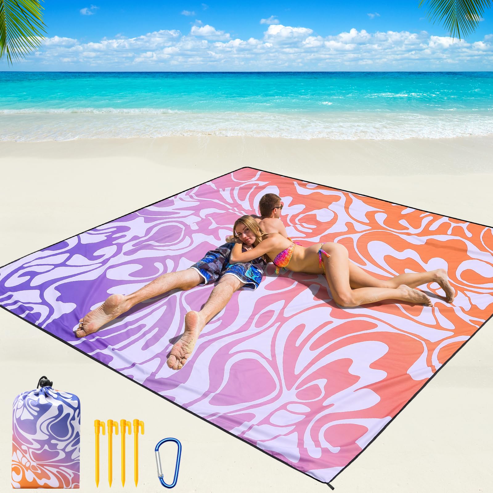 WIWIGO Beach Blanket sand pockets stabilizing the mat on ground