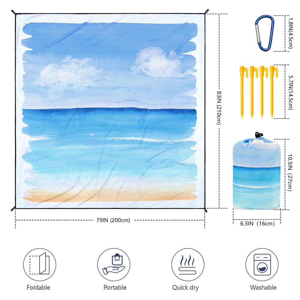 WIWIGO Beach Blanket demonstrating sand-proof and waterproof surface on the sand.