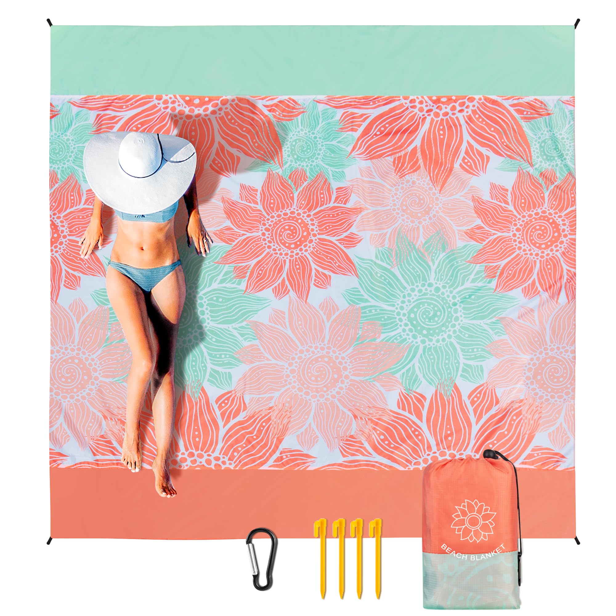 WIWIGO Beach Blanket sandproof pockets keep blanket anchored on sand.