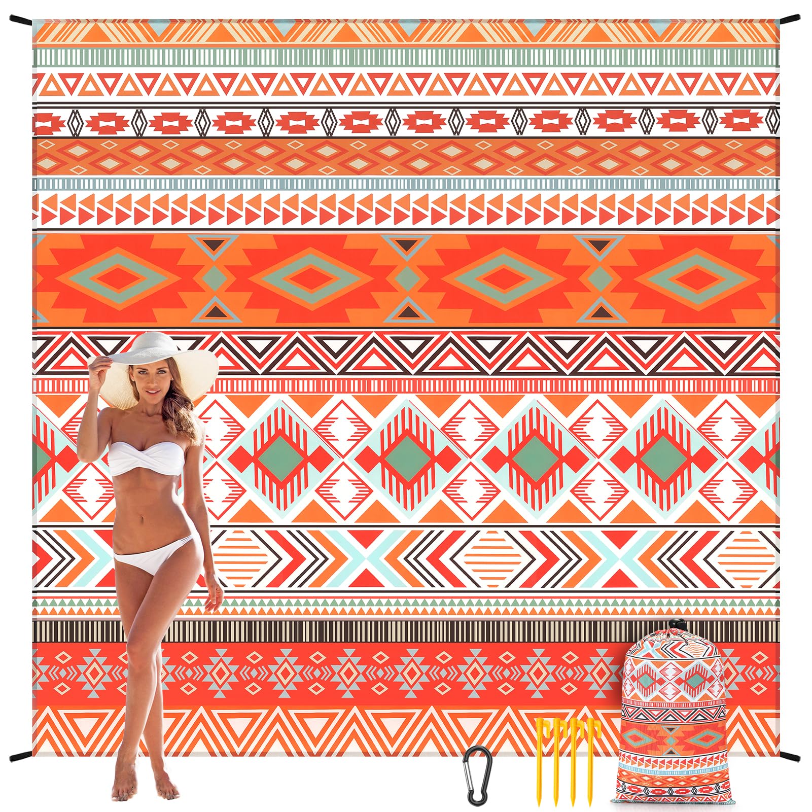 WIWIGO Beach Blanket sand pockets stabilize the mat on windy beaches