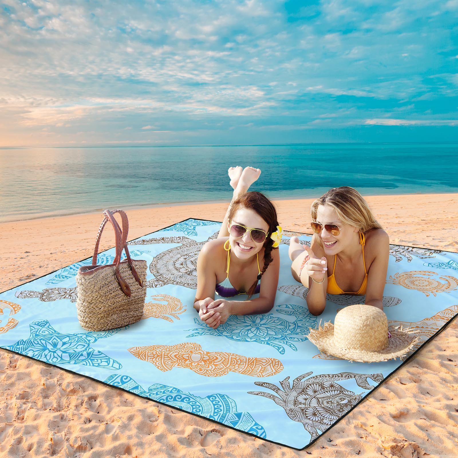WIWIGO beach blanket size-79x83 suits 2-8 adults for picnics.
