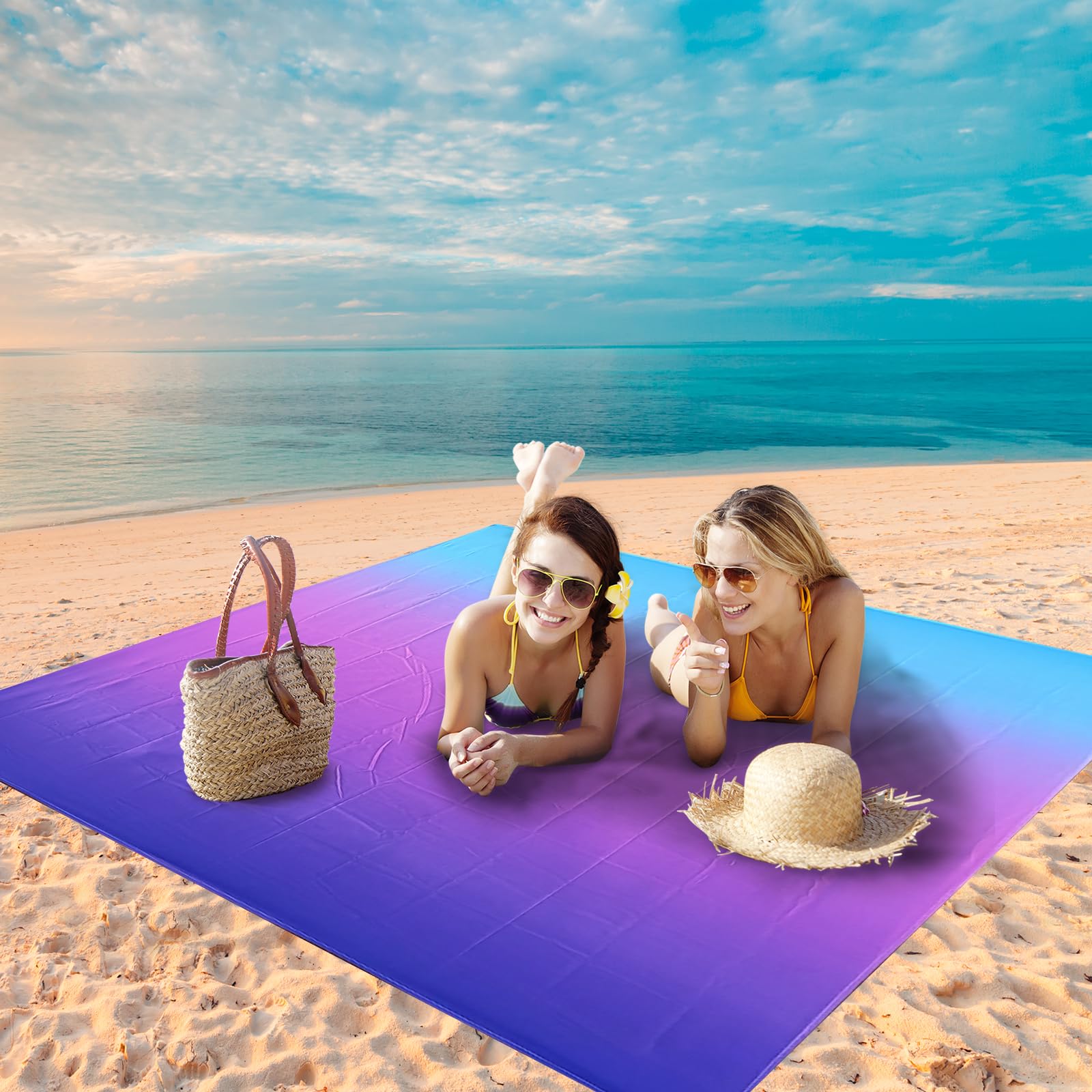 WIWIGO Beach Blanket 79x83 inches accommodates 2–8 adults for gatherings.