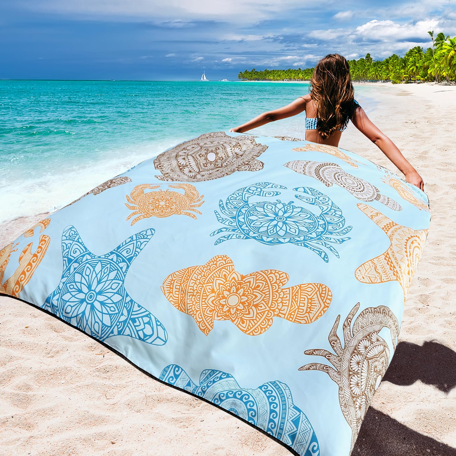 WIWIGO beach blanket anchors-stakes secure it on windy sand.