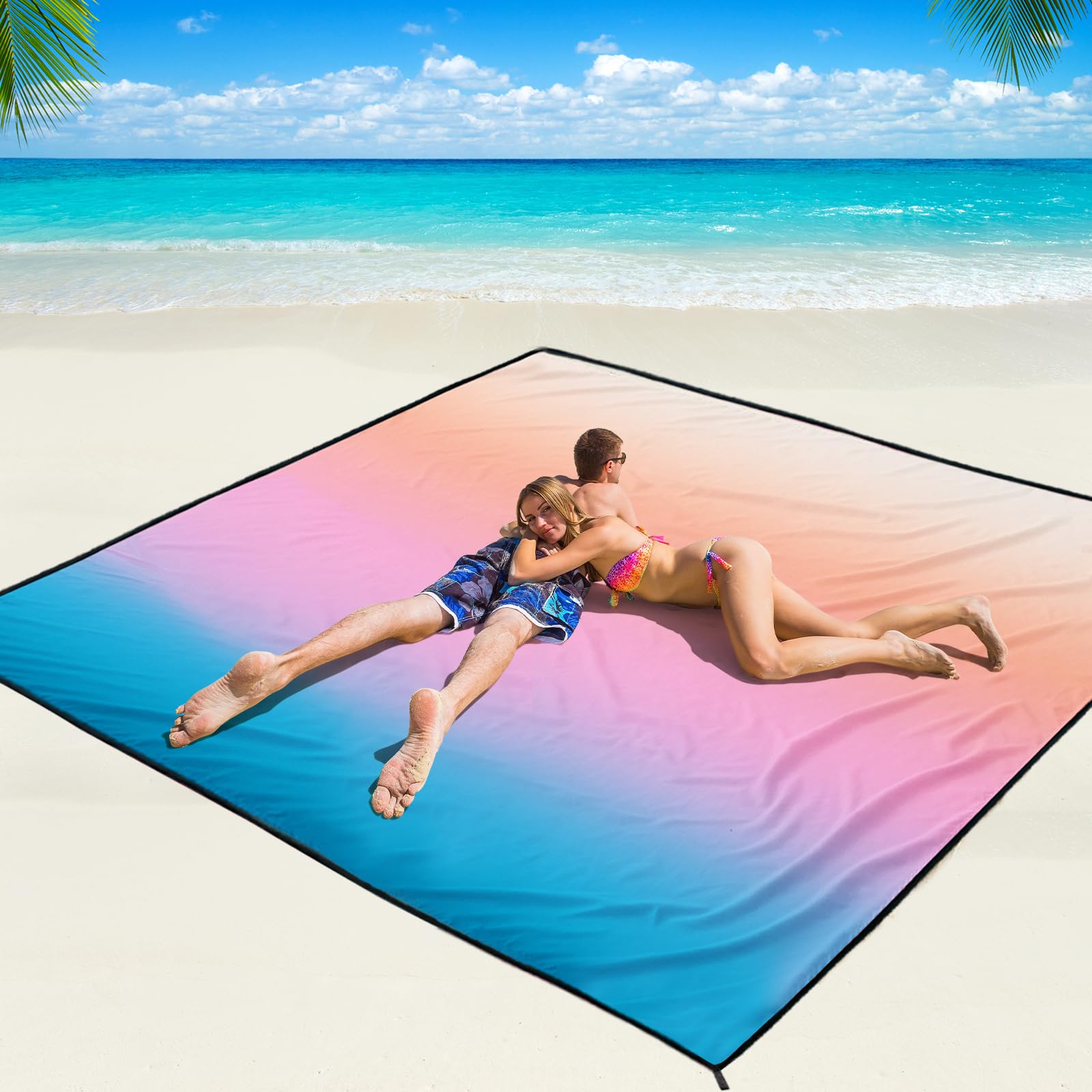 WIWIGO beach blanket on sand demonstrating waterproof, sandproof protection for the shore