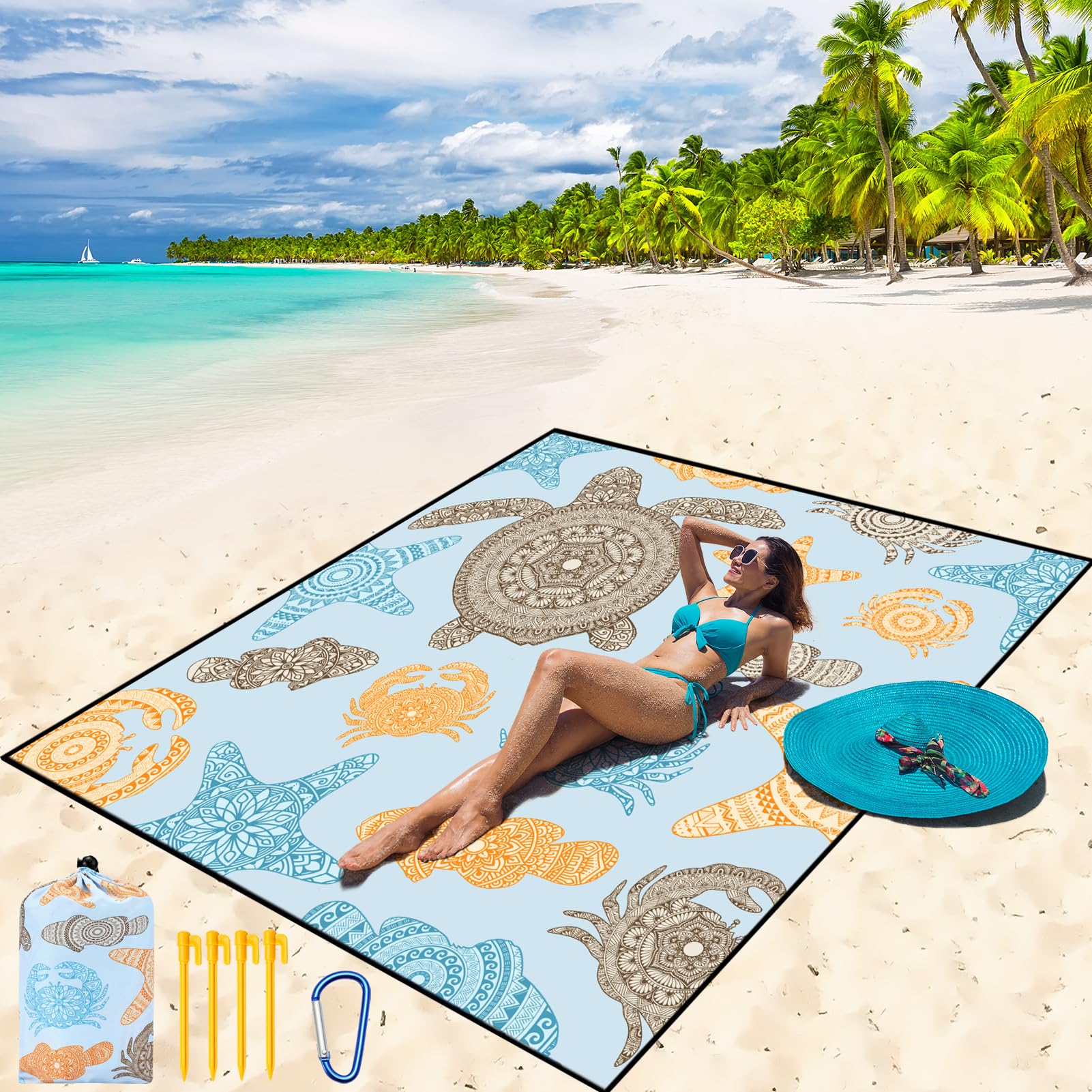 WIWIGO beach blanket waterproof-sandproof keeps sand out and feet dry for a comfortable beach day.