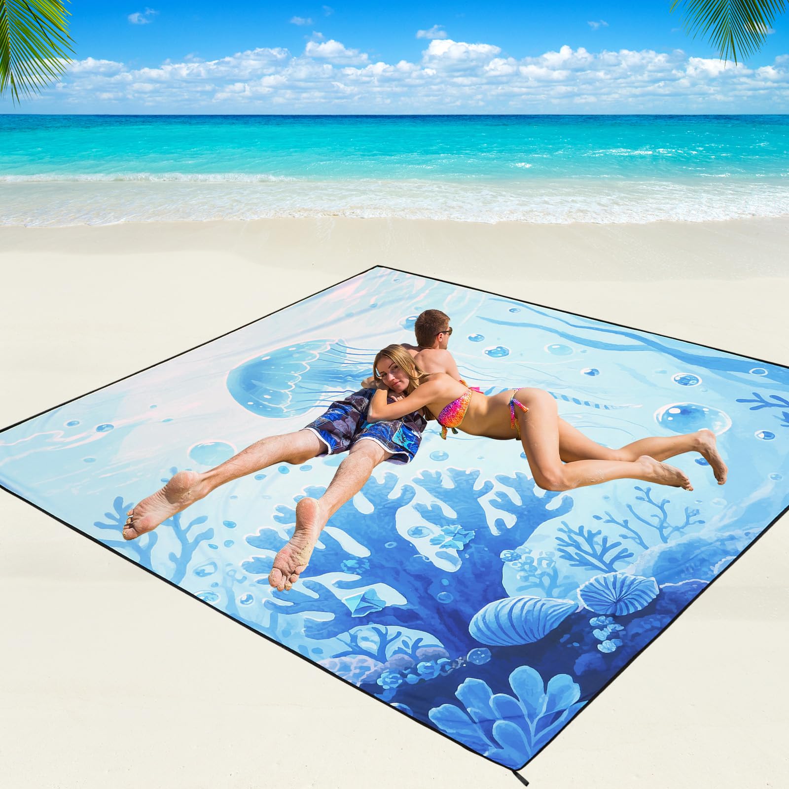 WIWIGO beach blanket waterproof sandproof in action for a clean sand-free seaside picnic.