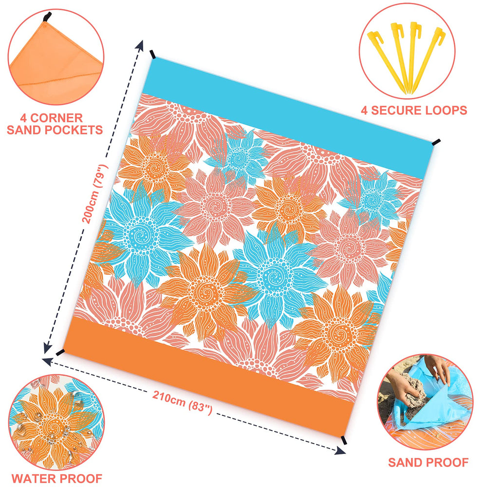 WIWIGO Beach Blanket corner pockets keep sand in place for easy cleanup and stability