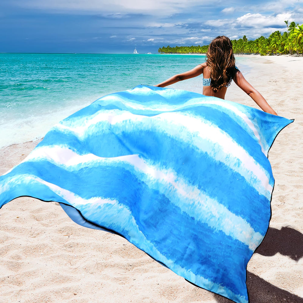 WIWIGO quick-dry blanket demonstrates rapid drying after ocean dip