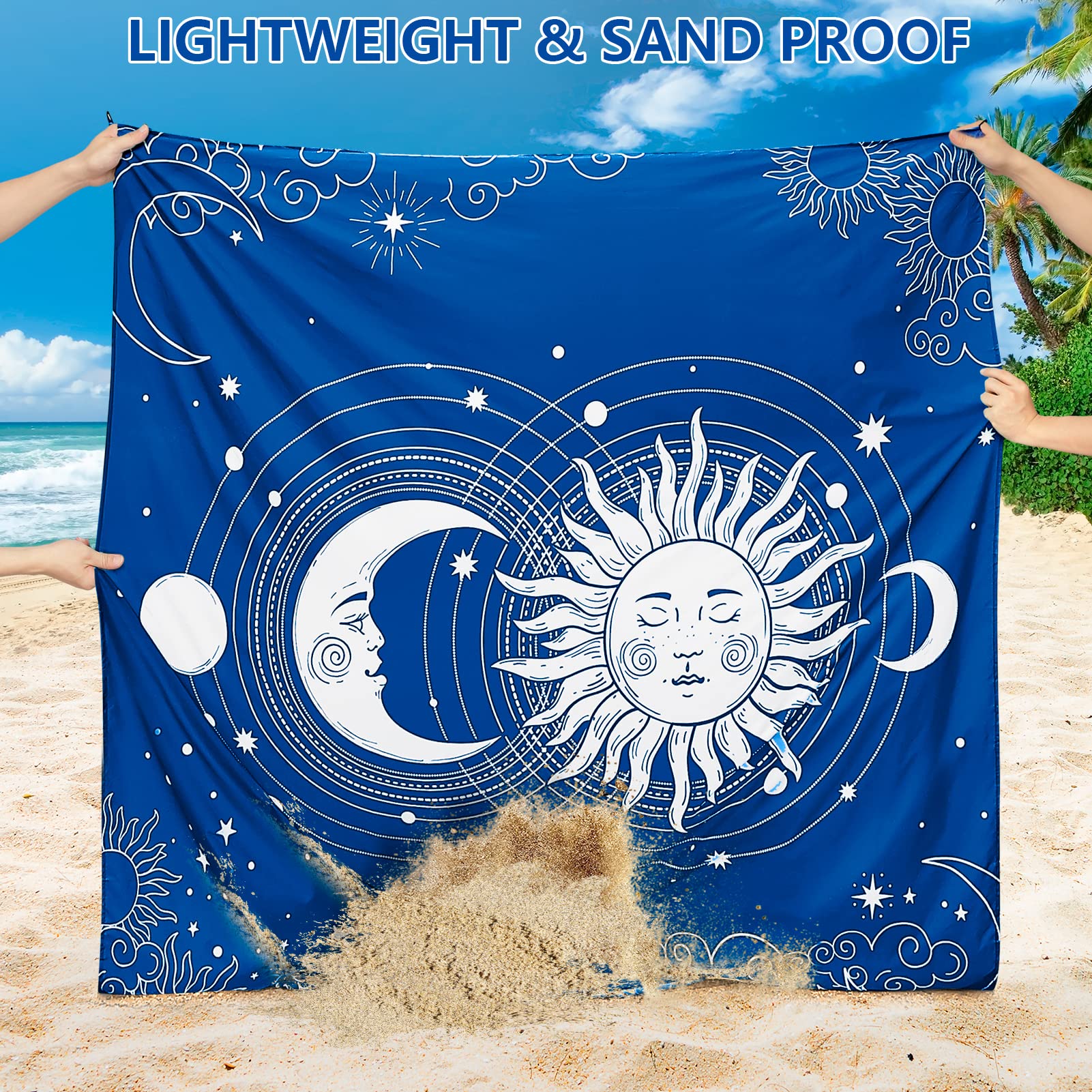 WIWIGO blanket with sand pockets and anchors keeps mat secure on beach