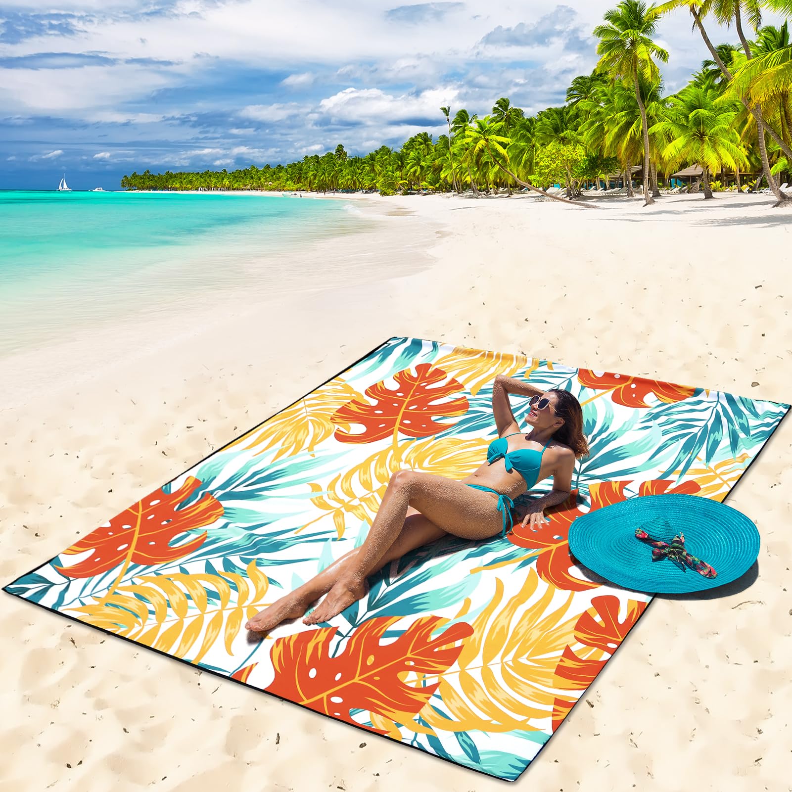 WIWIGO Beach Blanket stakes secure corners on windy beaches