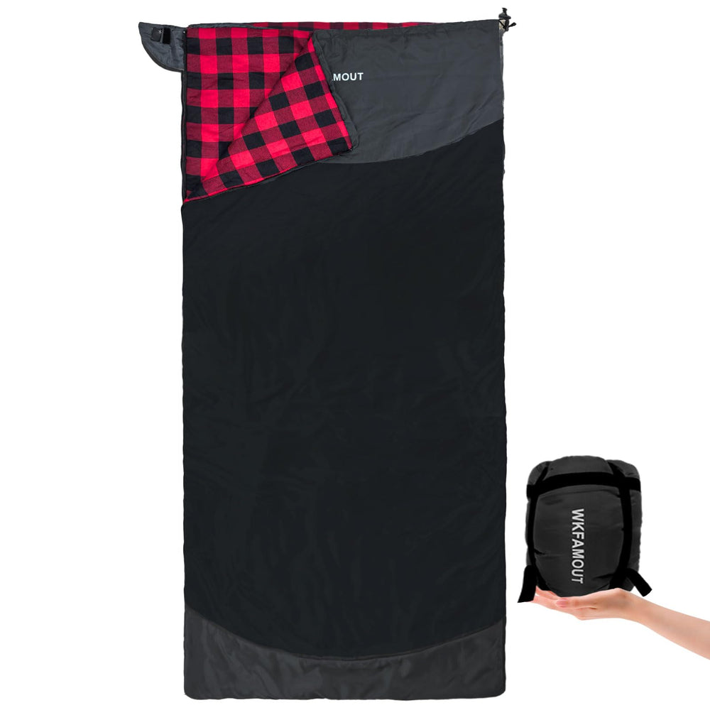 WKFAMOUT backpacking sleeping bag closed for compact storage on long hikes.