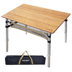 WKFAMOUT bamboo folding table assembled for sturdy outdoor dining