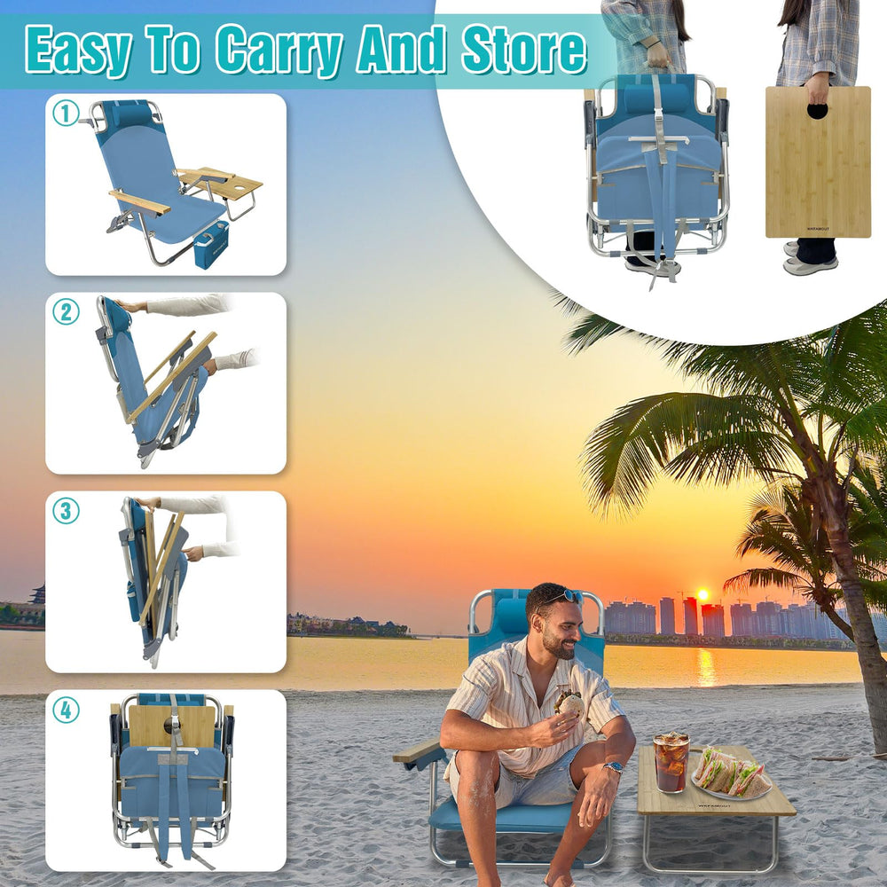 WKFAMOUT portable beach chair with carrying handle simplifies outings.