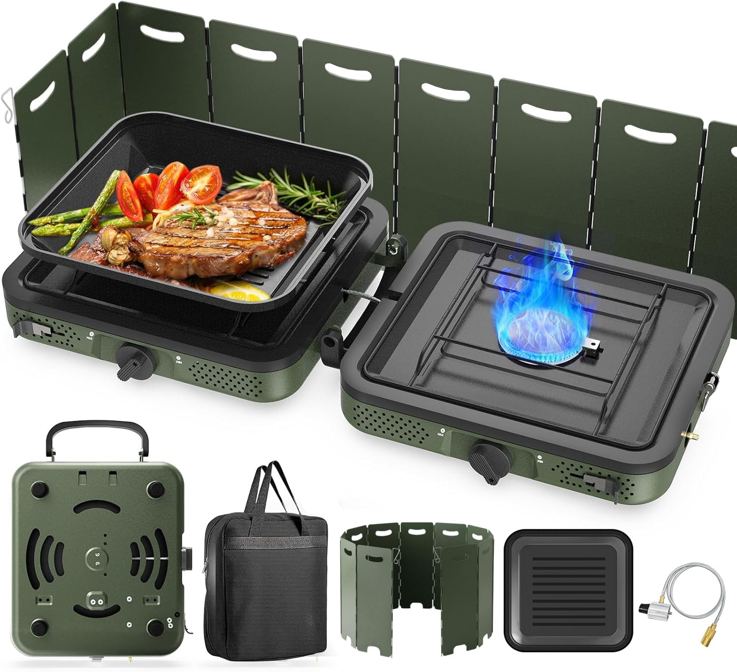WLSINJL camping stove with two burners assembled for efficient outdoor cooking