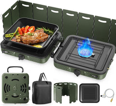 WLSINJL camping stove with two burners assembled for efficient outdoor cooking
