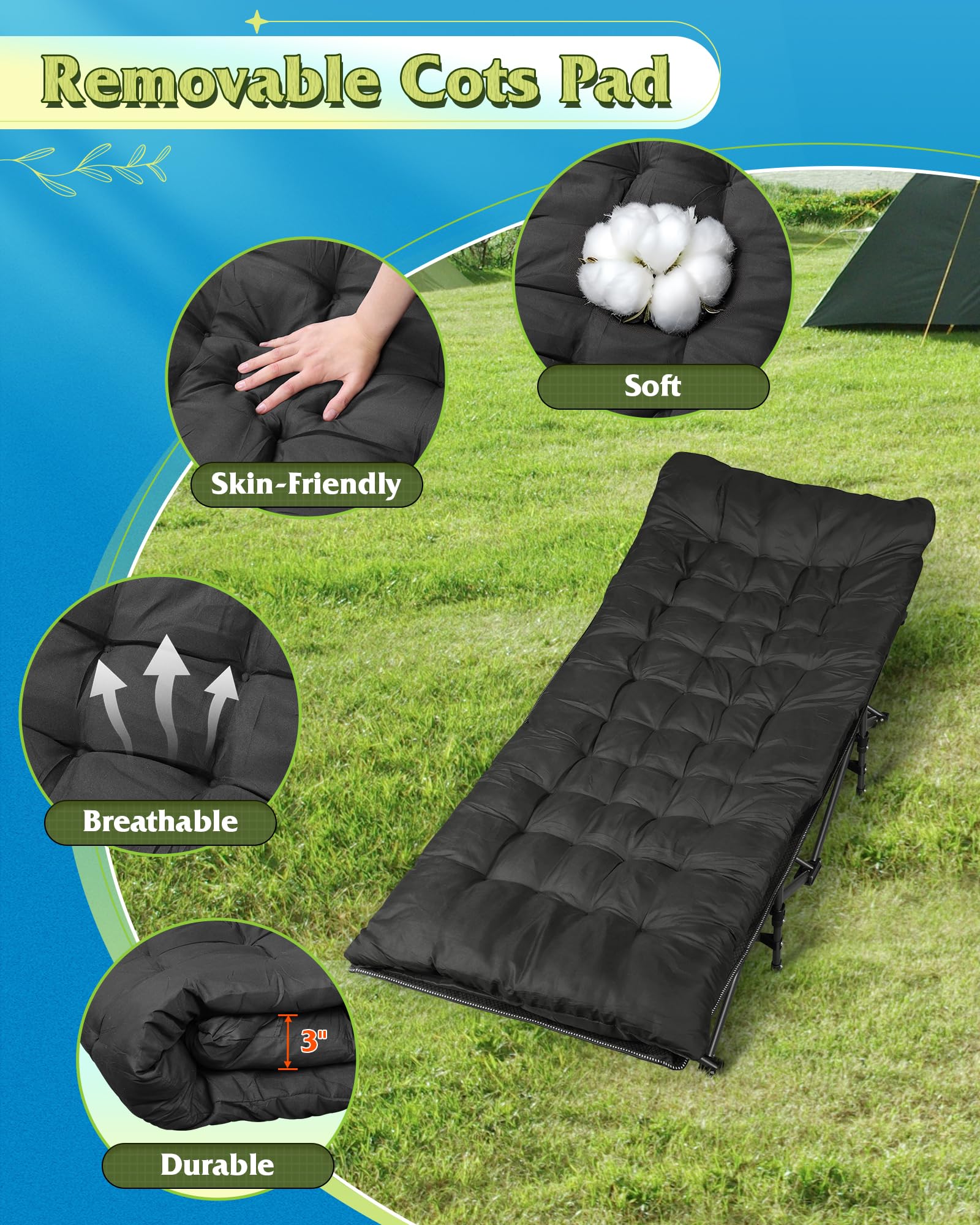 WLIVE camping cot portable carry bag emphasizes easy transport and storage after trips.