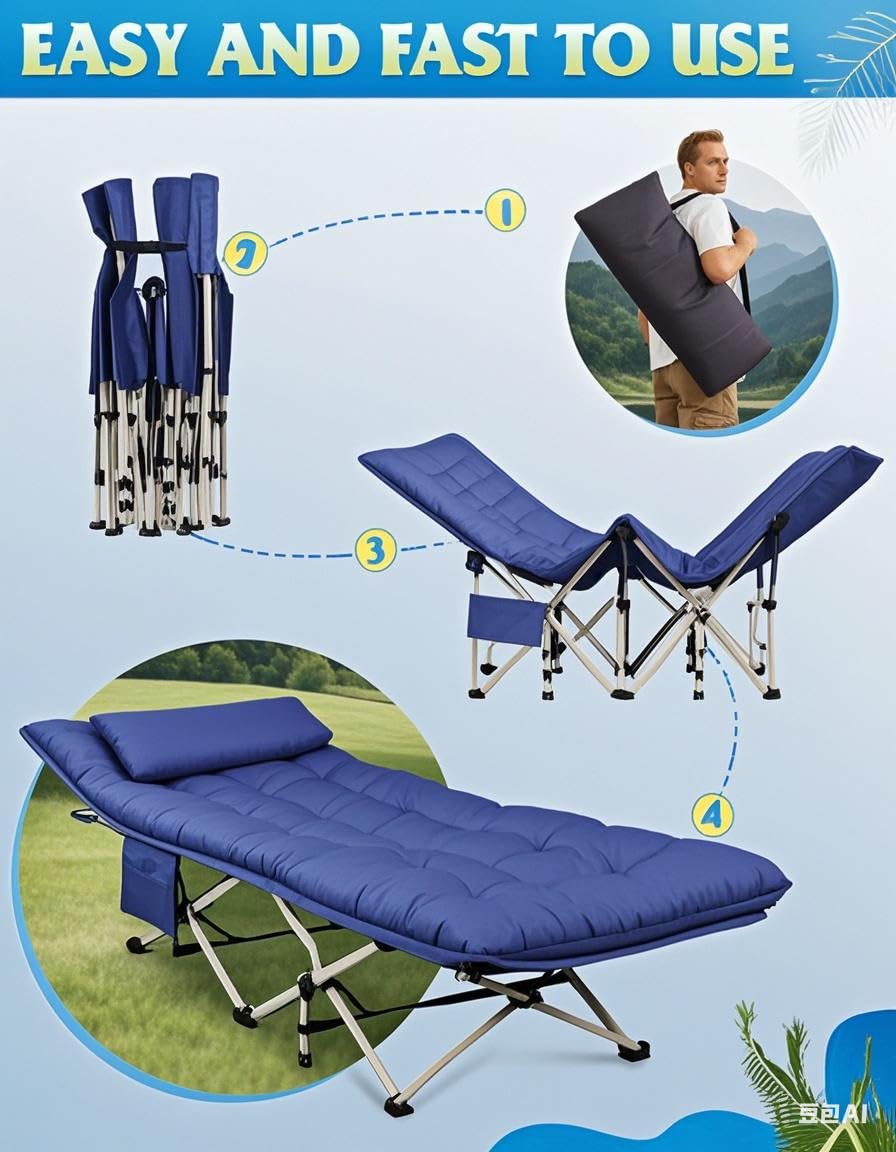 WLIVE camping cot-side-pocket-design keeps essentials handy during outdoor rests.