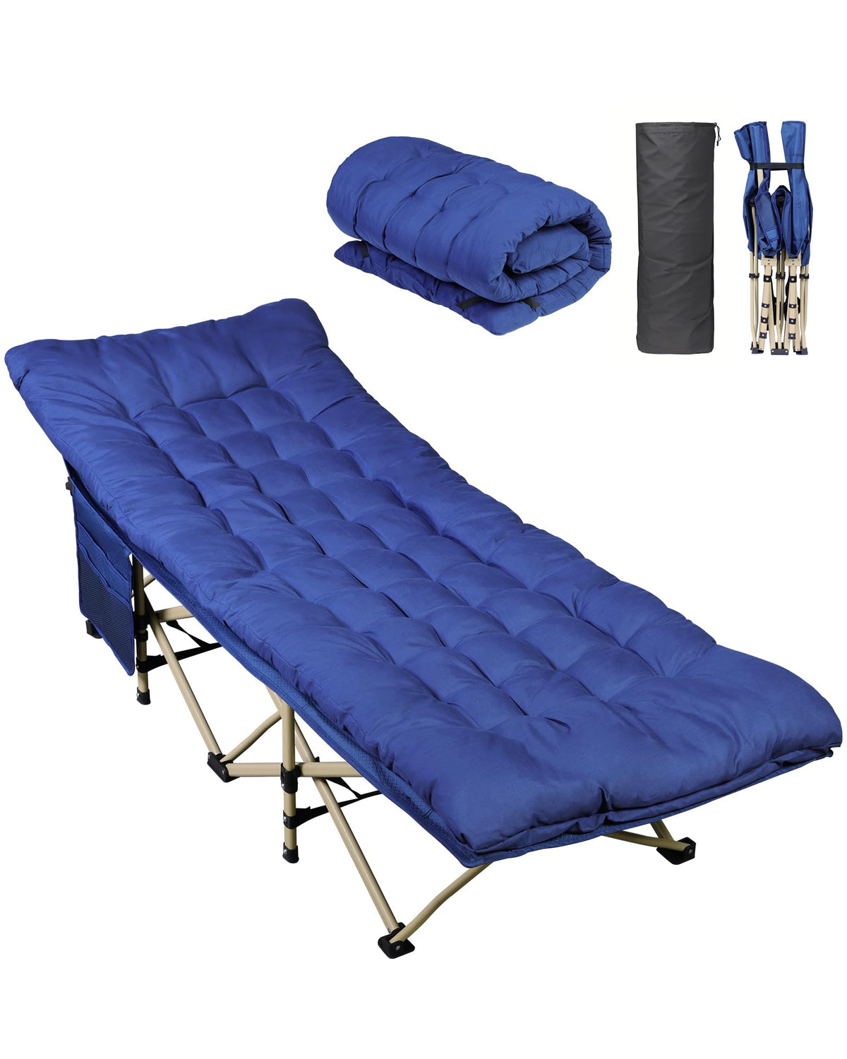 WLIVE camping cot unfolded-setup shows quick, ready-to-sleep surface for outdoor adventures.