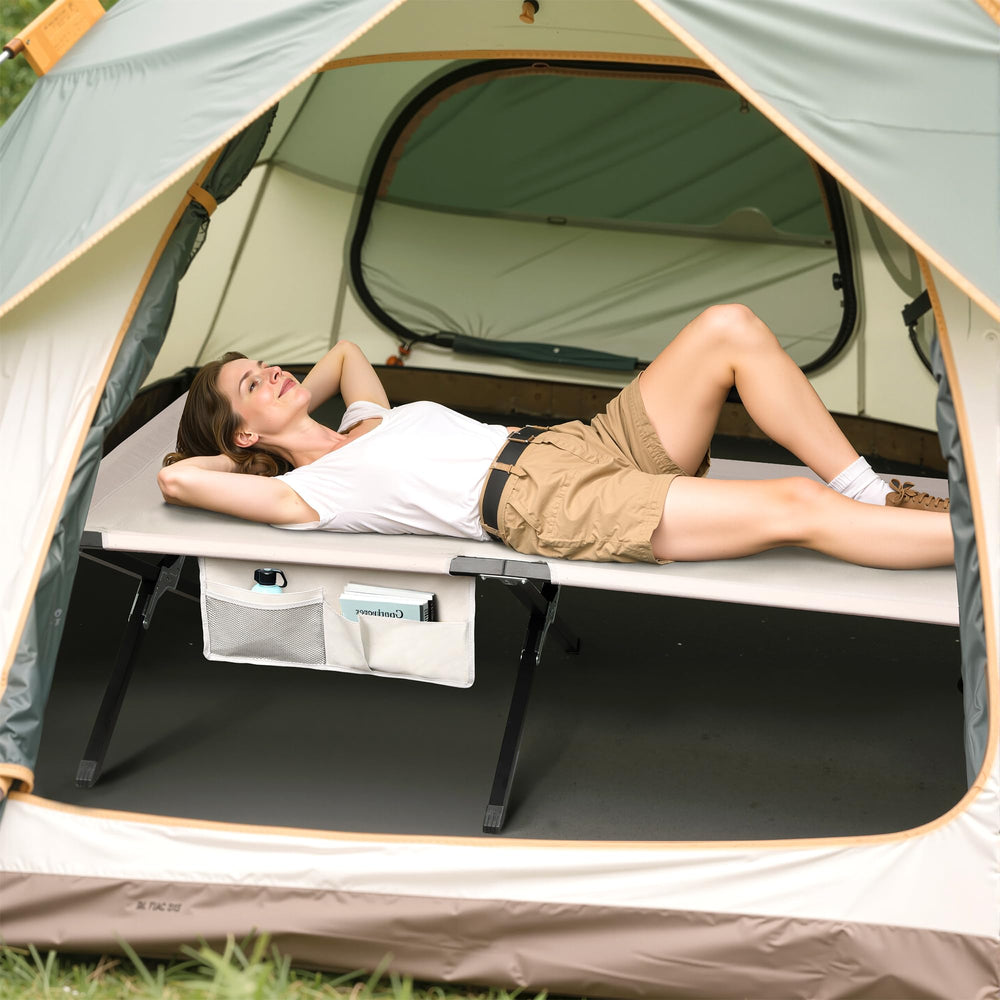 WLIVE military camping cot non-slip feet reduce noise and movement.