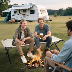 WLIVE military camping cot side pocket holds essentials during outdoor use.